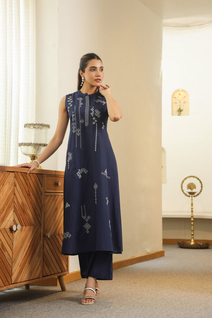 Sagarika Flax Embroidery Cotton Kurta Pant set