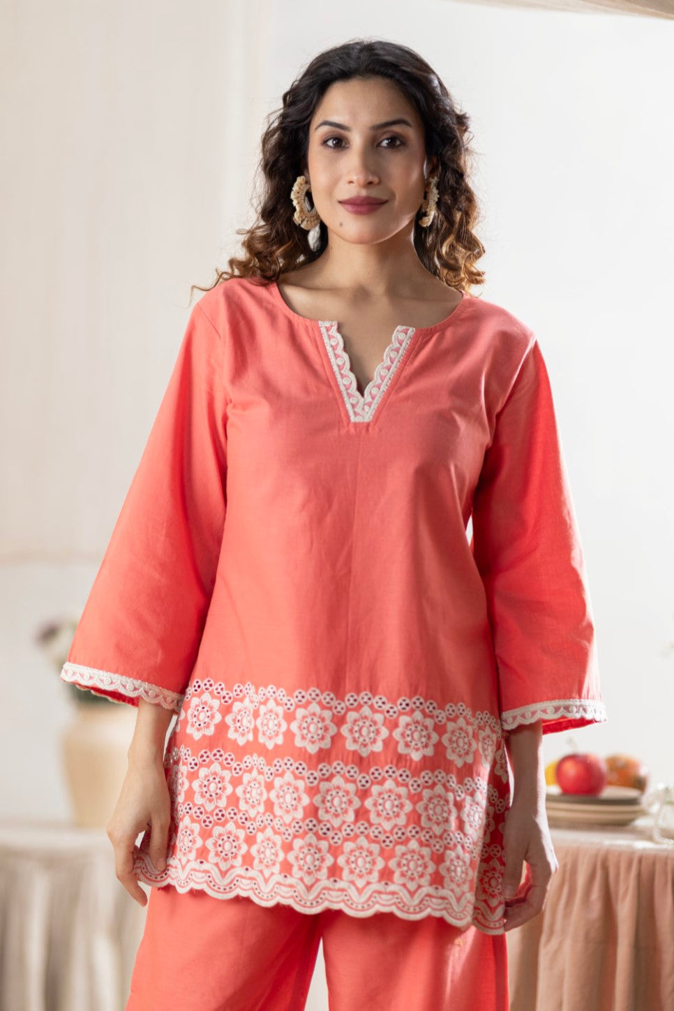 Sharad apricot Embroidery Co-ord set