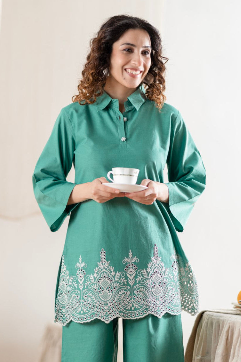 Sharad Emerald embroidery co-ord set