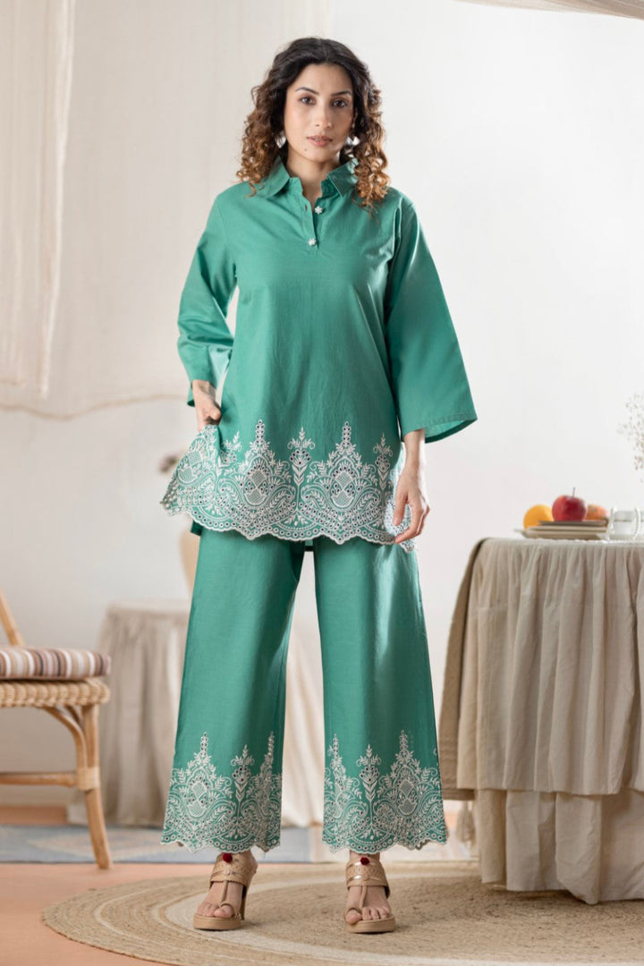 Sharad Emerald embroidery co-ord set