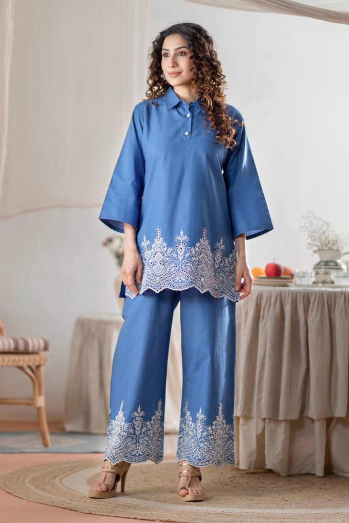 Sharad hibis embroidery cotton Co-ord set