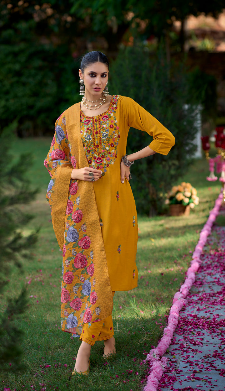 Simaya Yellow Embroidered Suit Set