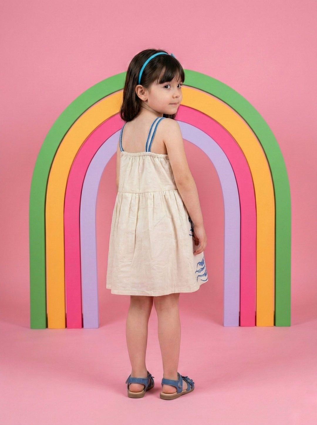 Joy cream embroidery kids cotton dress