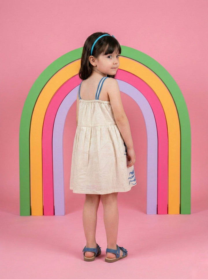 Joy cream embroidery kids cotton dress