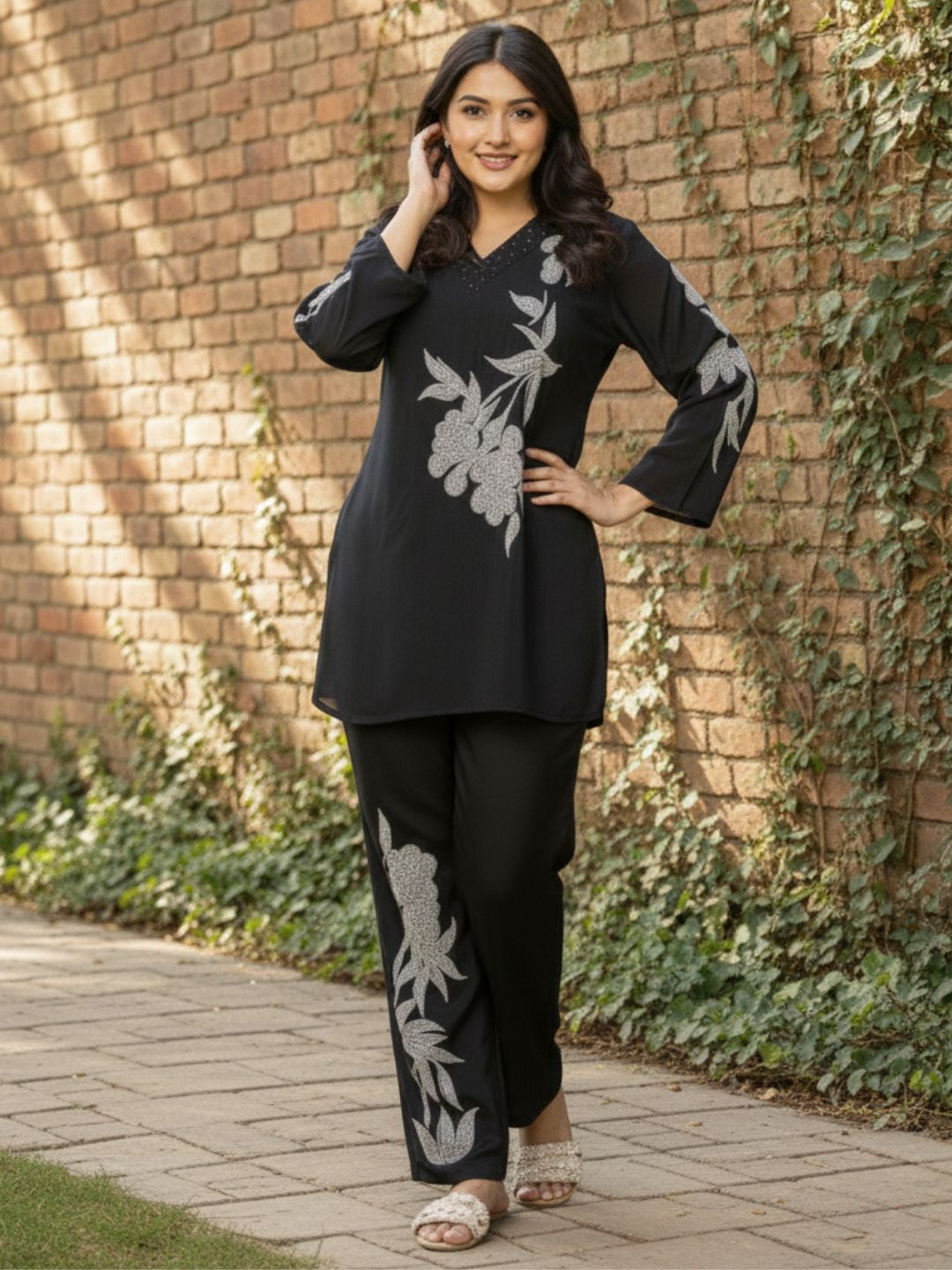 Bodhi Onyx Embroidery Muslin Co-ord Set