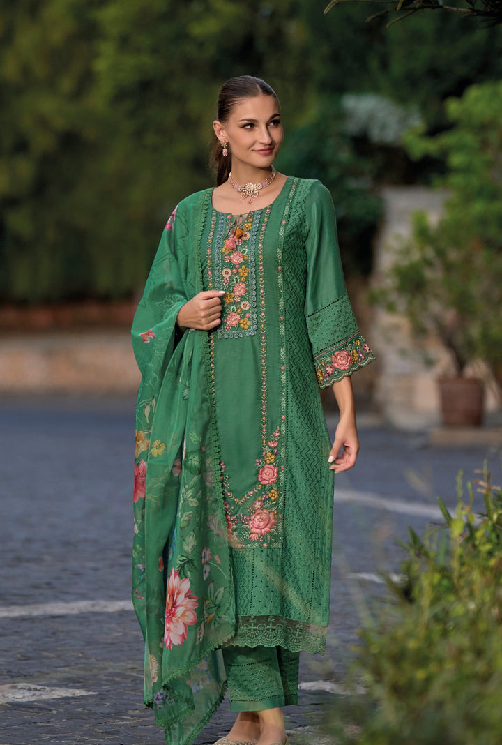 HUMSAFAR TREEGREEN SCHIFFLI HEAVY PAKISTANI SUIT SET