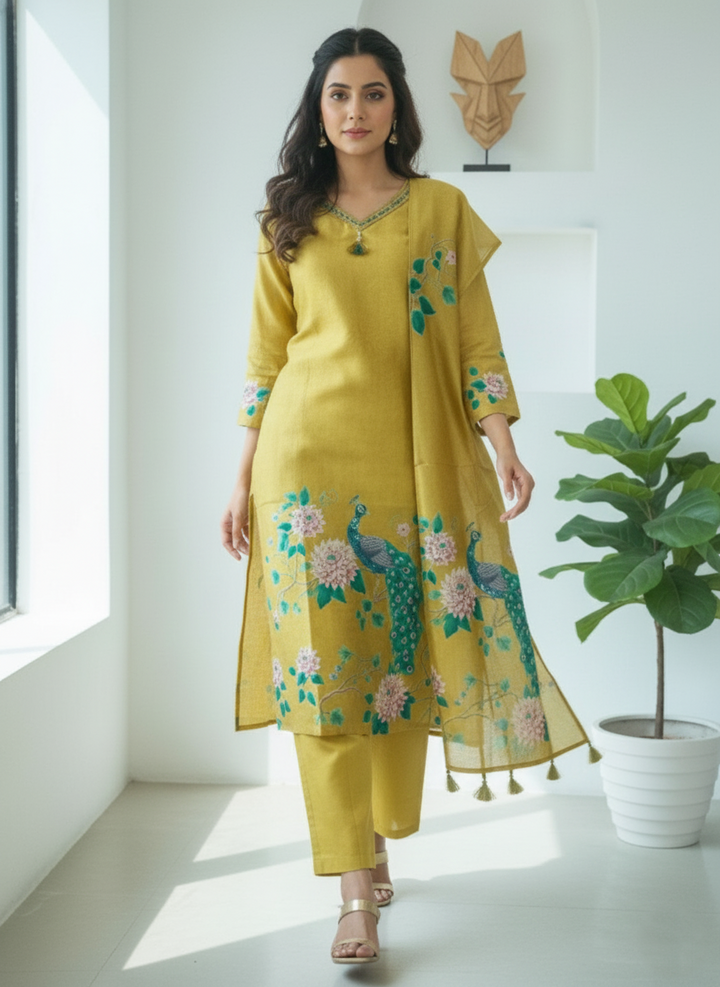 Reet Gold Printed Work Suit Set