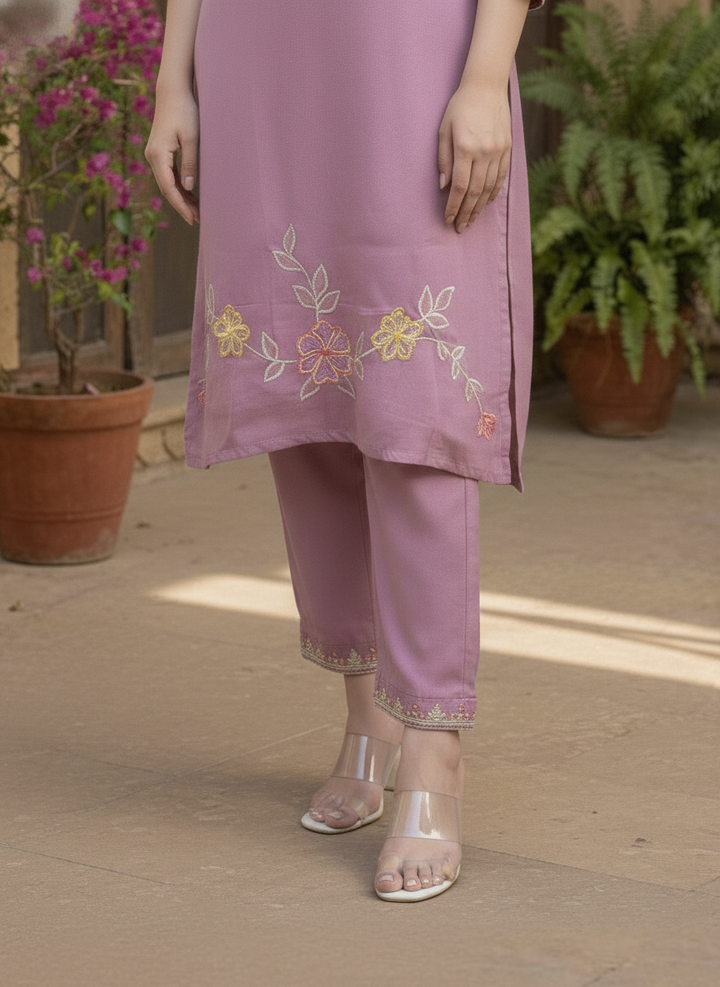 Yami Rose Embroidered Suit Set