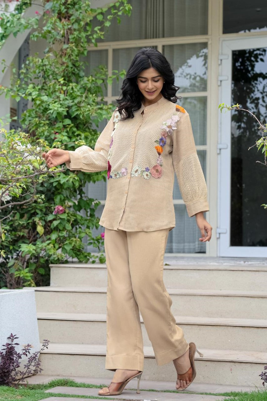 Opela Tan embroidery Co-ord Set