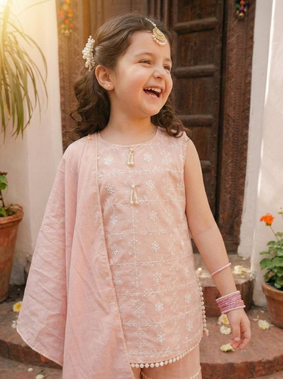 Joy taffy embroidery kids cotton suit set