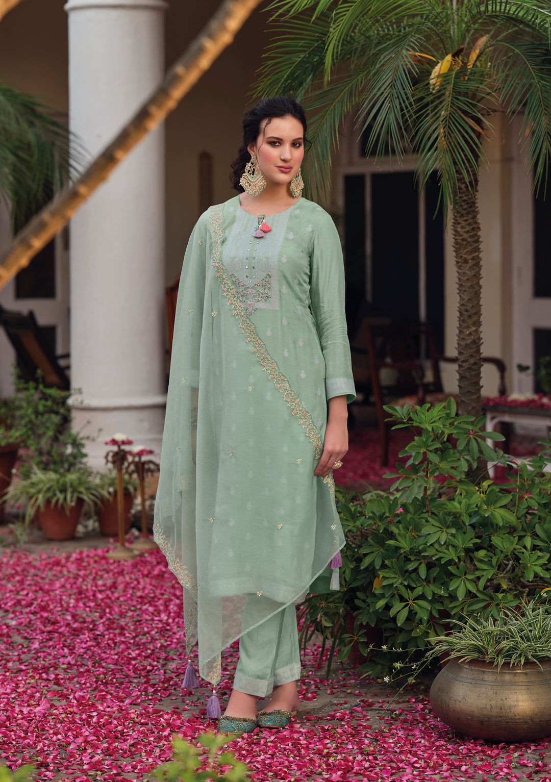 Shadab Green Embroidered Suit Set