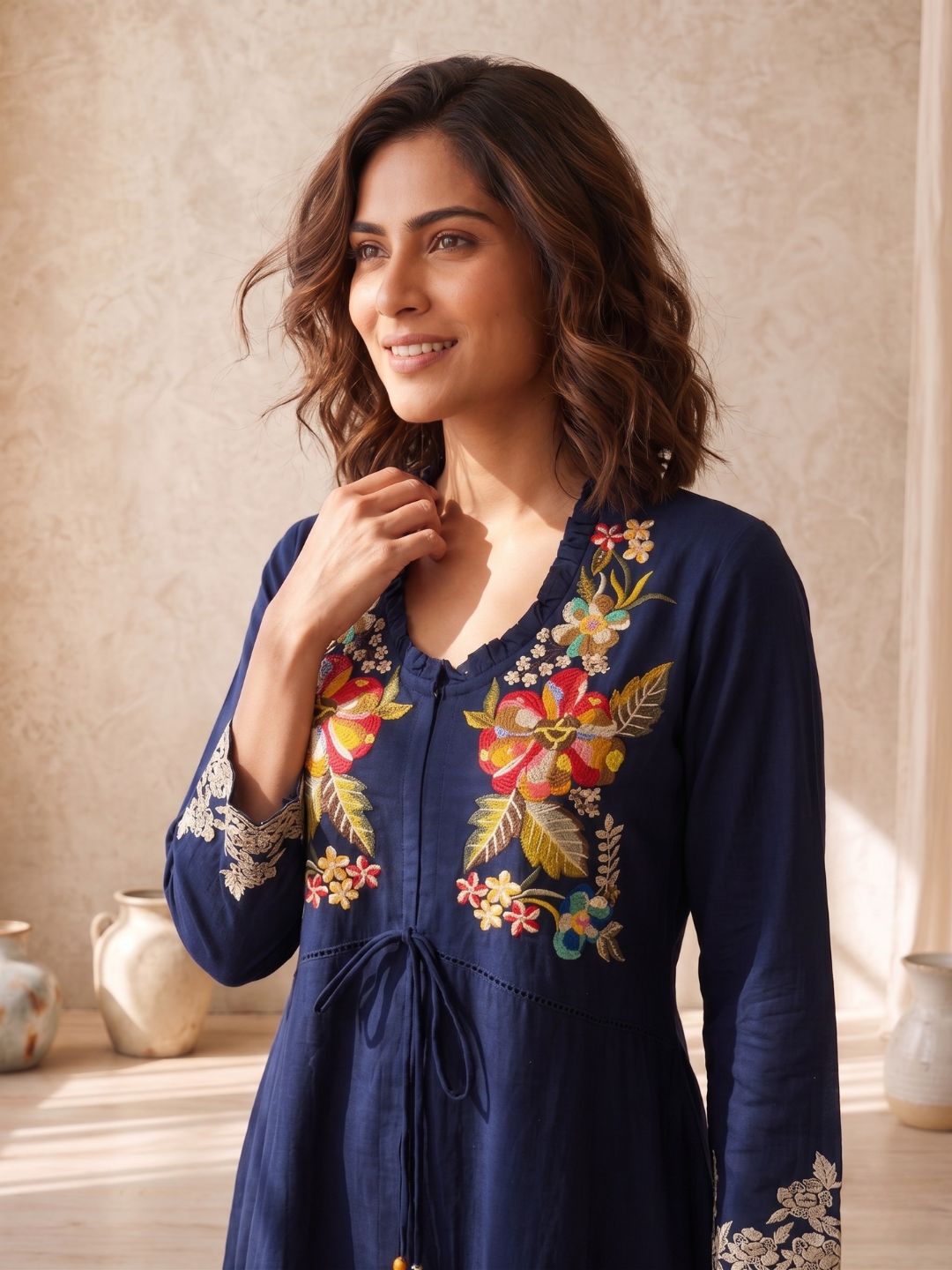 Gaur navy embroidery premium co-ord set