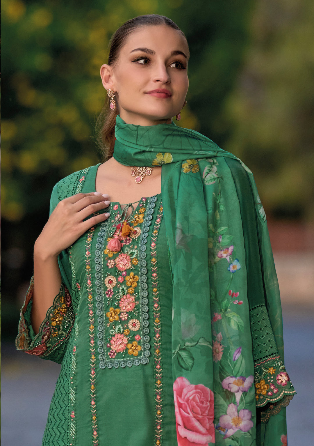 HUMSAFAR TREEGREEN SCHIFFLI HEAVY PAKISTANI SUIT SET