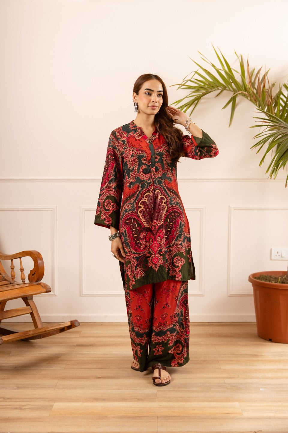 Karen cardinal printed cotton coord set