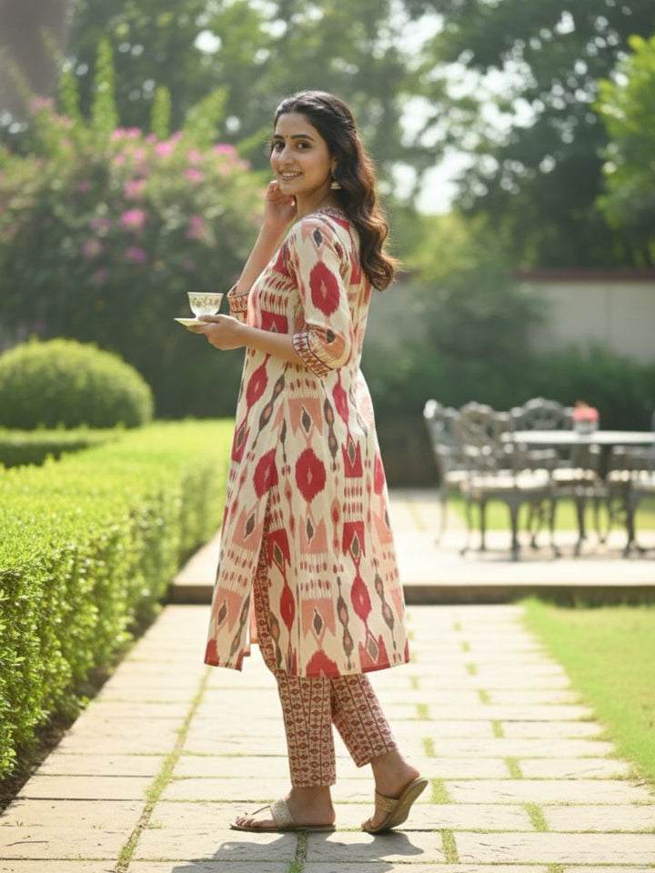 SASHA CORAL PRINTED KURTA PANT SET