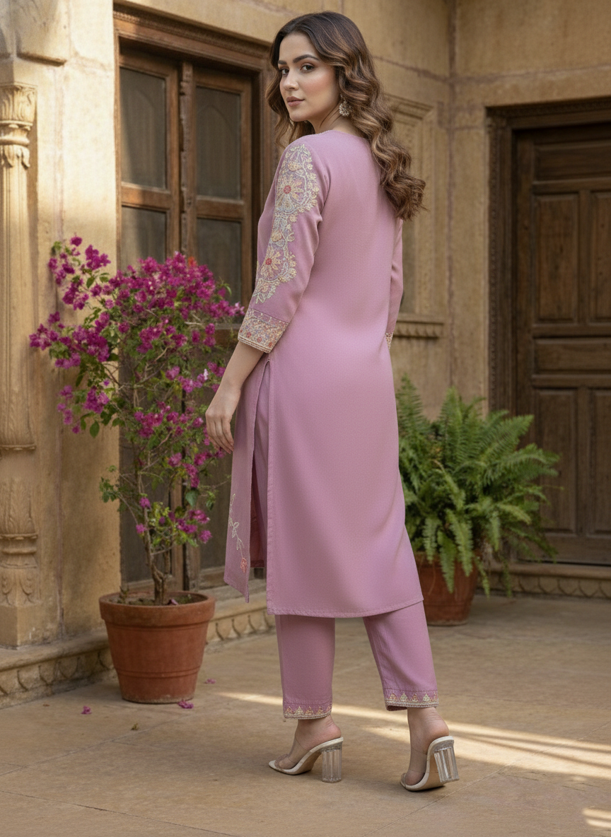 Yami Rose Embroidered Suit Set