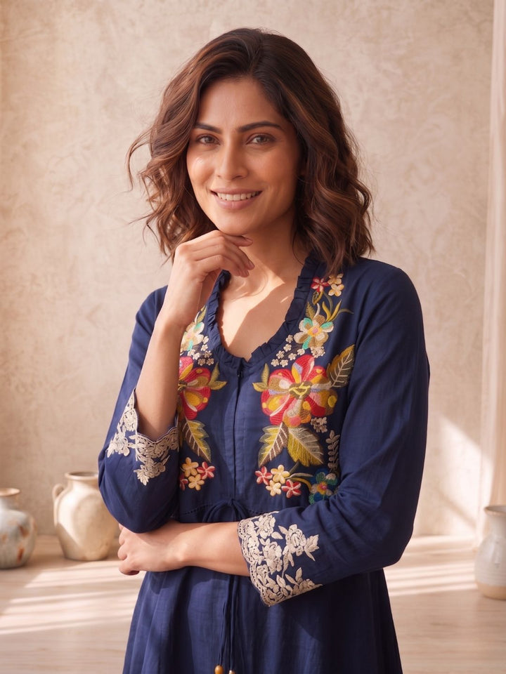 Gaur navy embroidery premium co-ord set