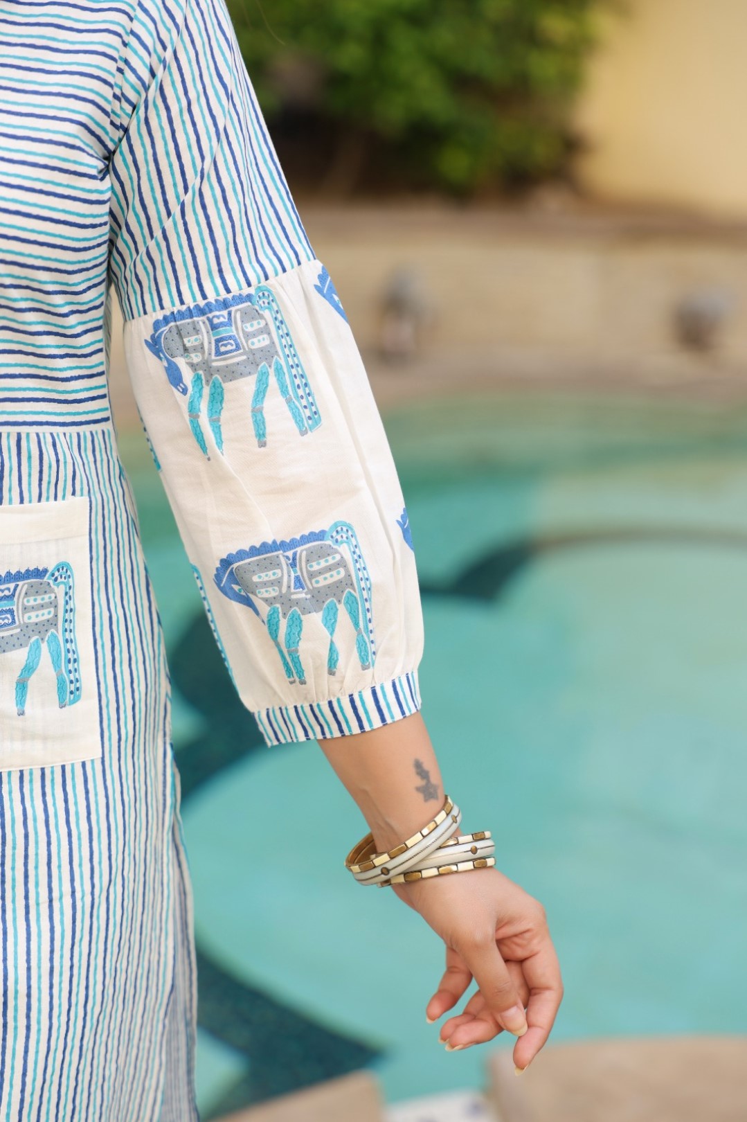 Dyna Azure Printed Stripe Kurta Pant Set
