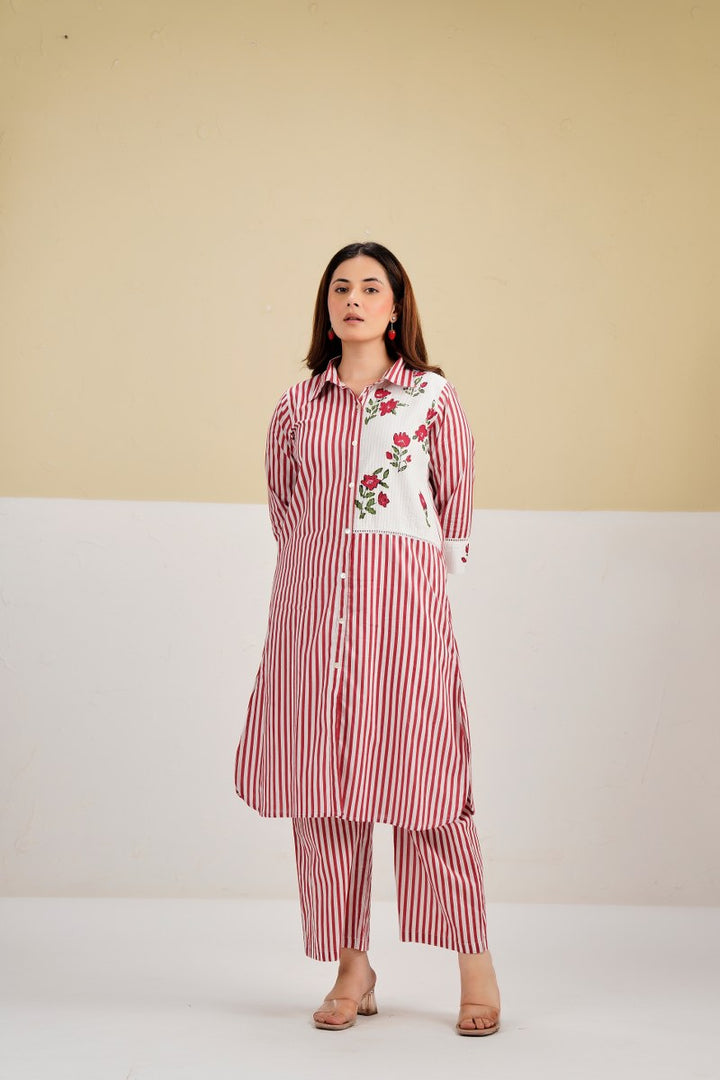 Tatva berry stripes cotton co-ord set