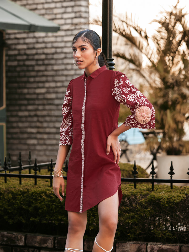 Brooklyn Mulberry Embroidery Shirt Dress