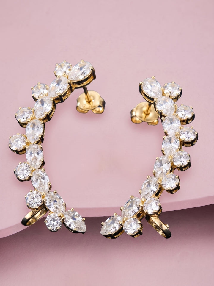Gold-Toned Floral Crystal Climber Earcuff