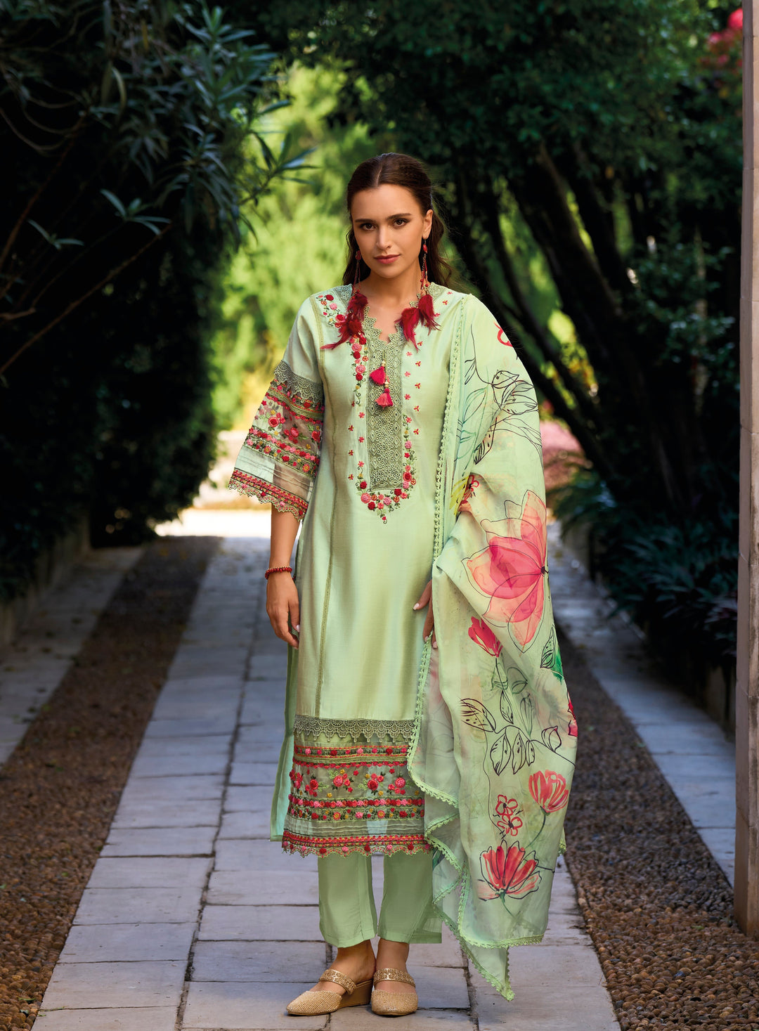 Nida Mint Full Embroidery Pakistani Suit Set