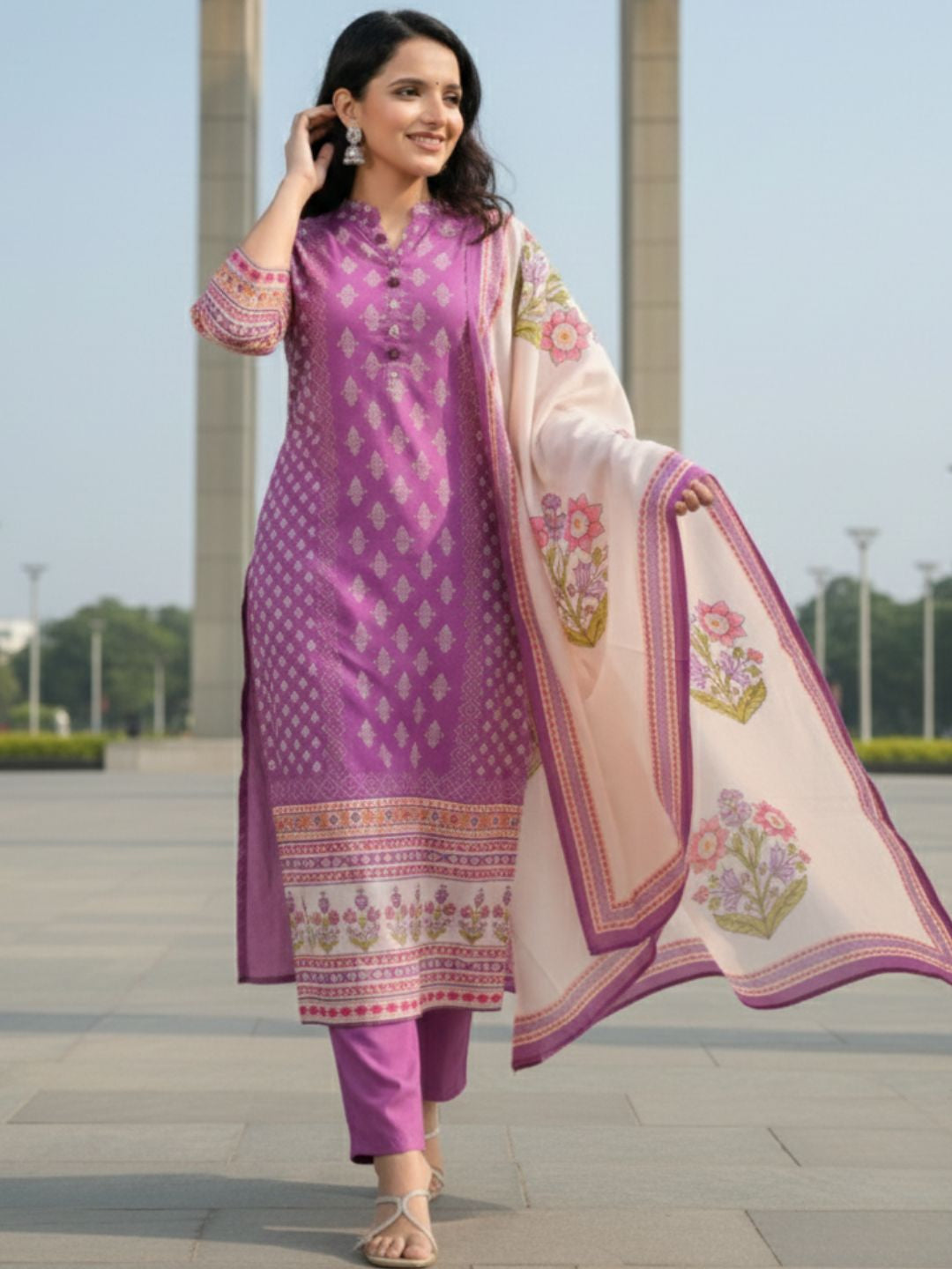 Shanti Orchid Printed Suit Set