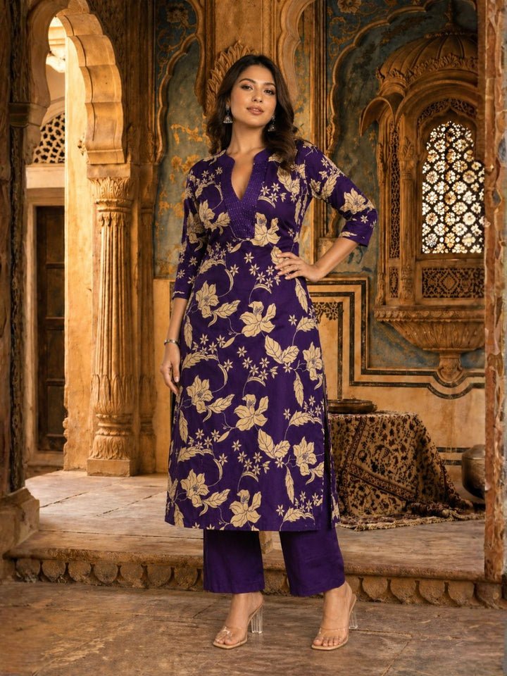 SASHA ORCHID PRINTED COTTON KURTA PANT SET