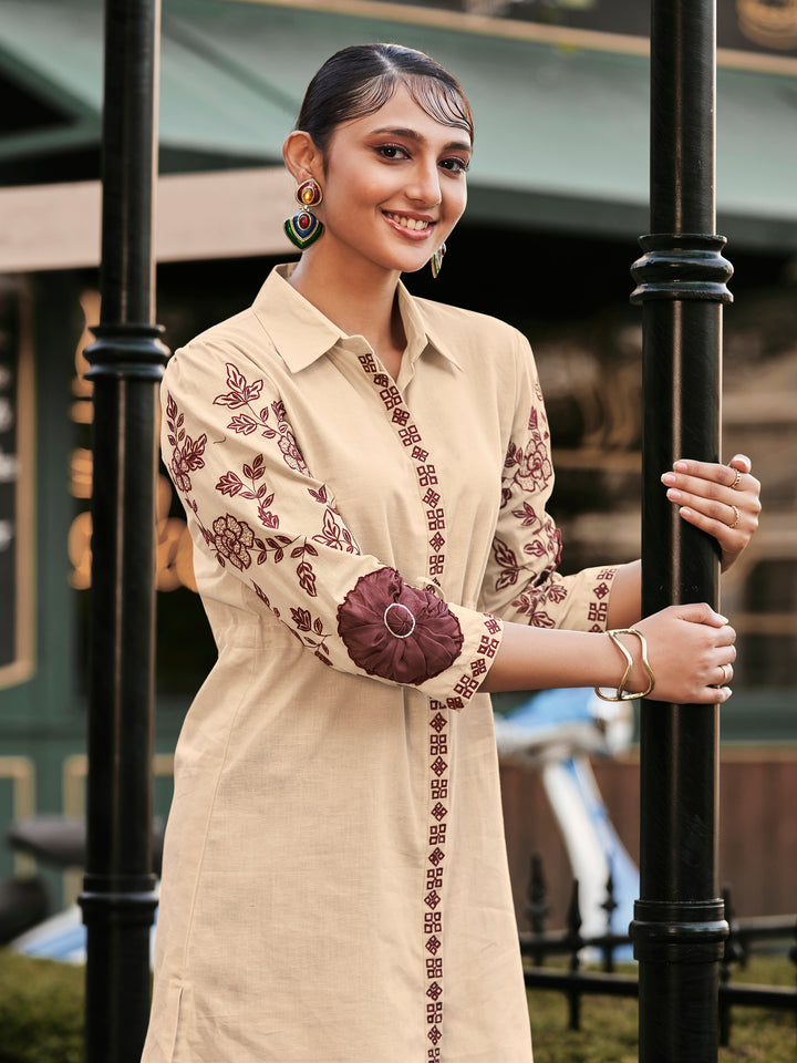 Brooklyn Beige Embroidery Shirt Dress