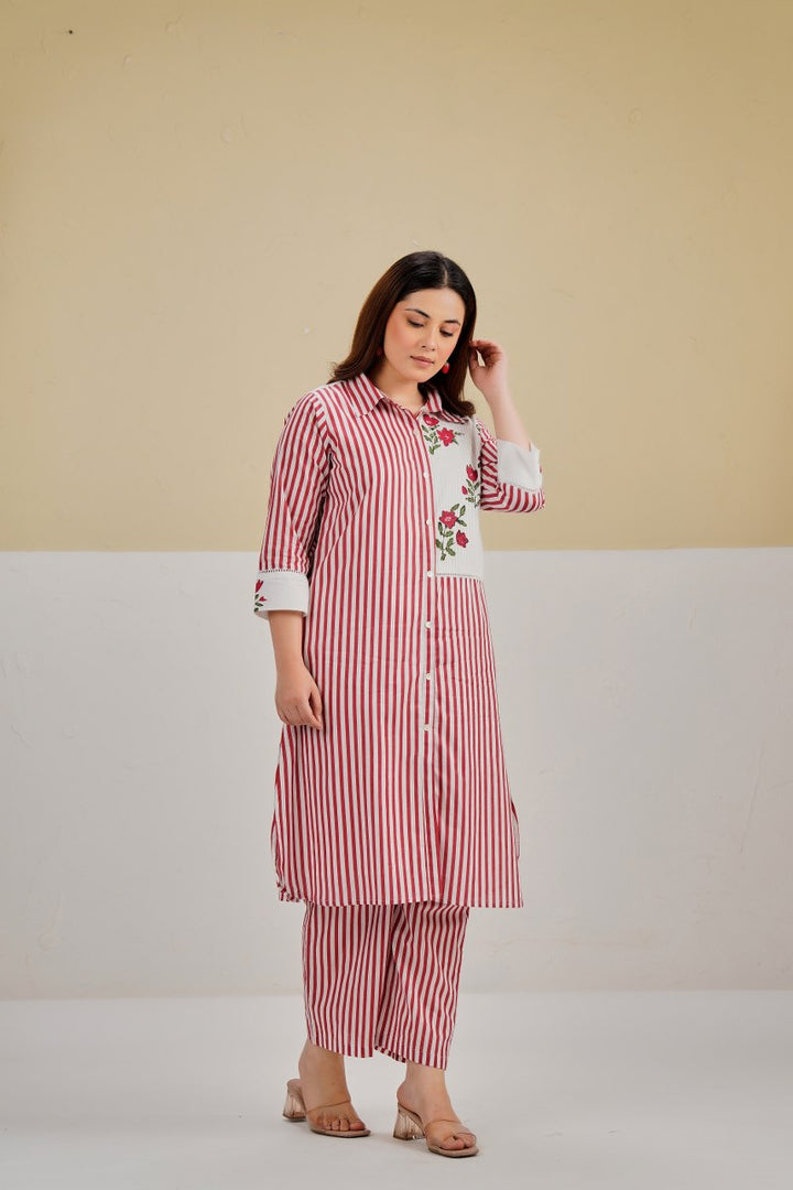 Tatva berry stripes cotton co-ord set
