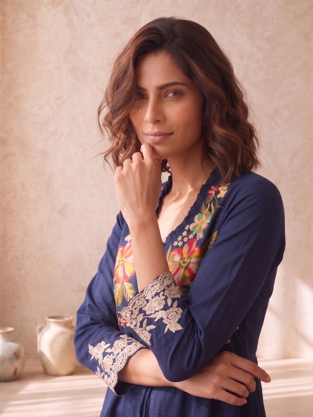 Gaur navy embroidery premium co-ord set