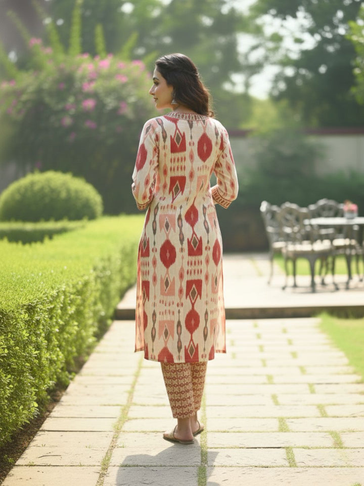 SASHA CORAL PRINTED KURTA PANT SET