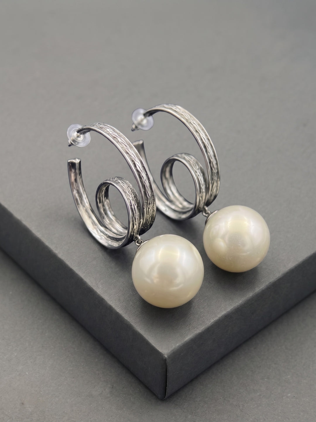 Pearl Spiral Hoop Earrings