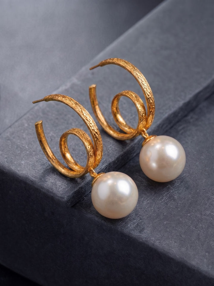 Pearl Spiral Hoop Earrings