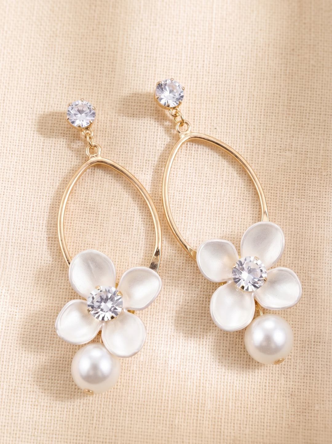 Golden Blossom Pearl Dangler Earrings