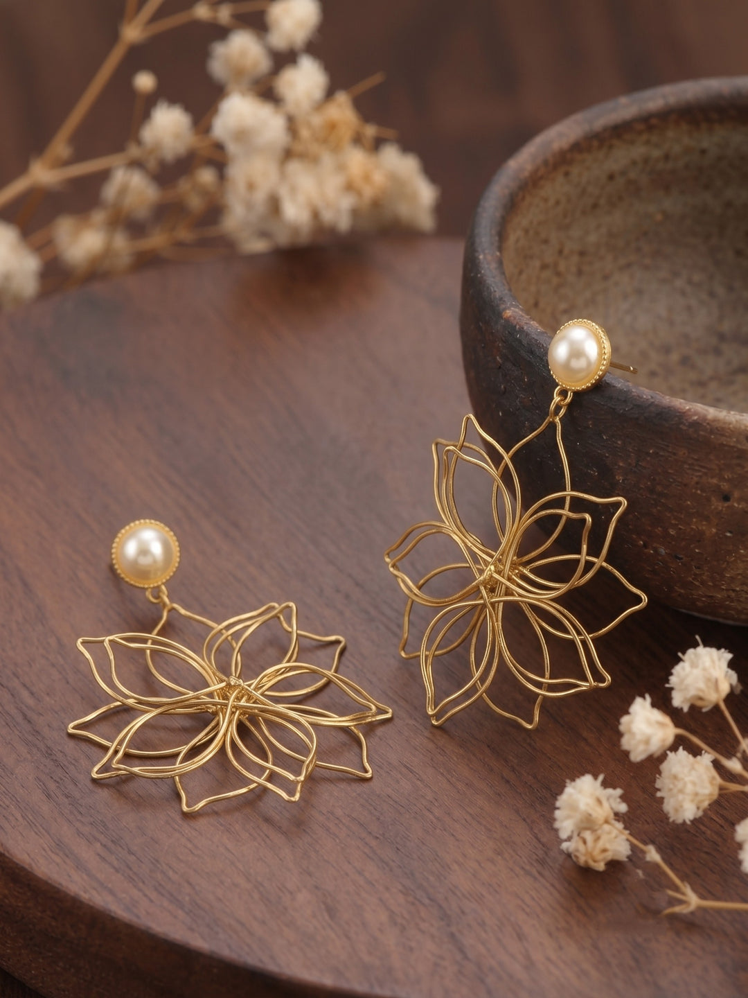 Golden Lotus Statement Earrings