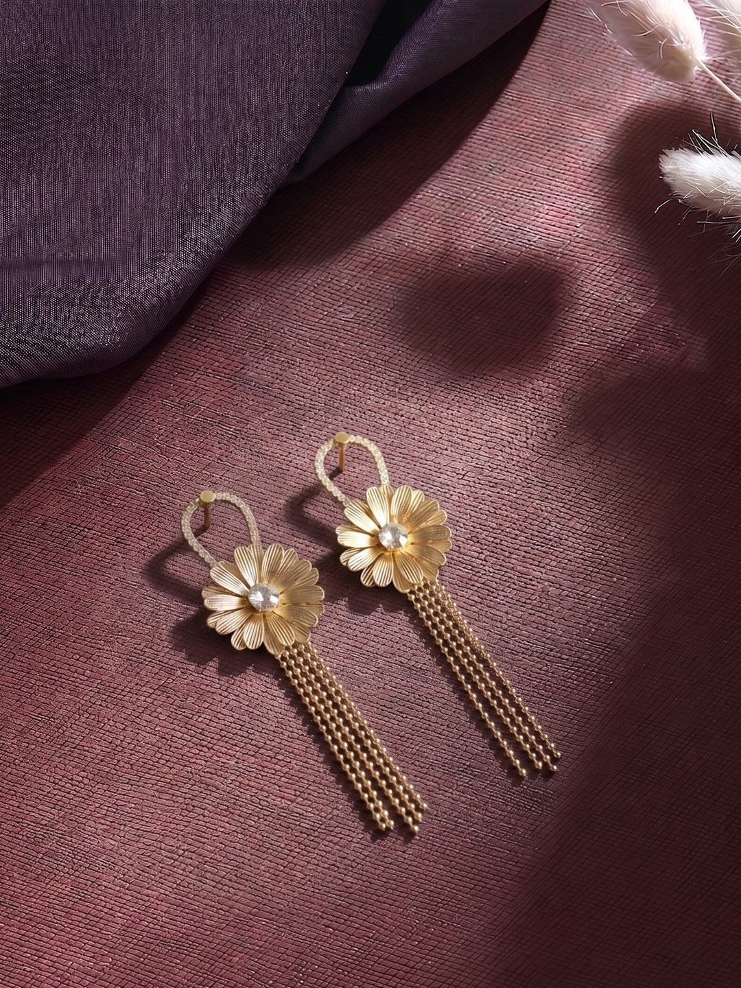 Gold-Toned Daisy Tassel Dangler Earrings