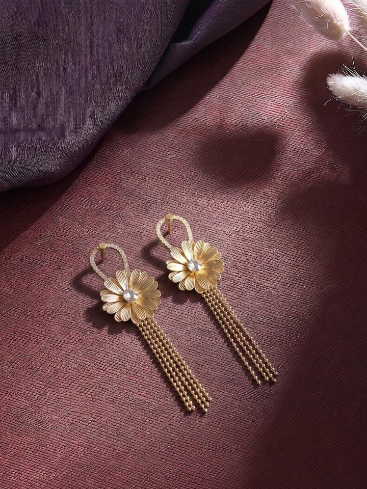 Gold-Toned Daisy Tassel Dangler Earrings