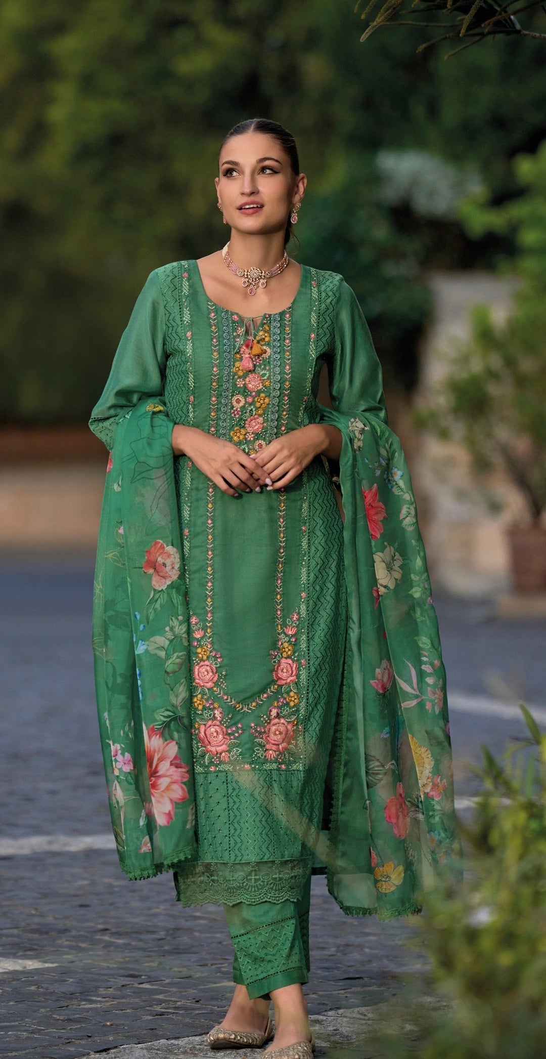 HUMSAFAR TREEGREEN SCHIFFLI HEAVY PAKISTANI SUIT SET