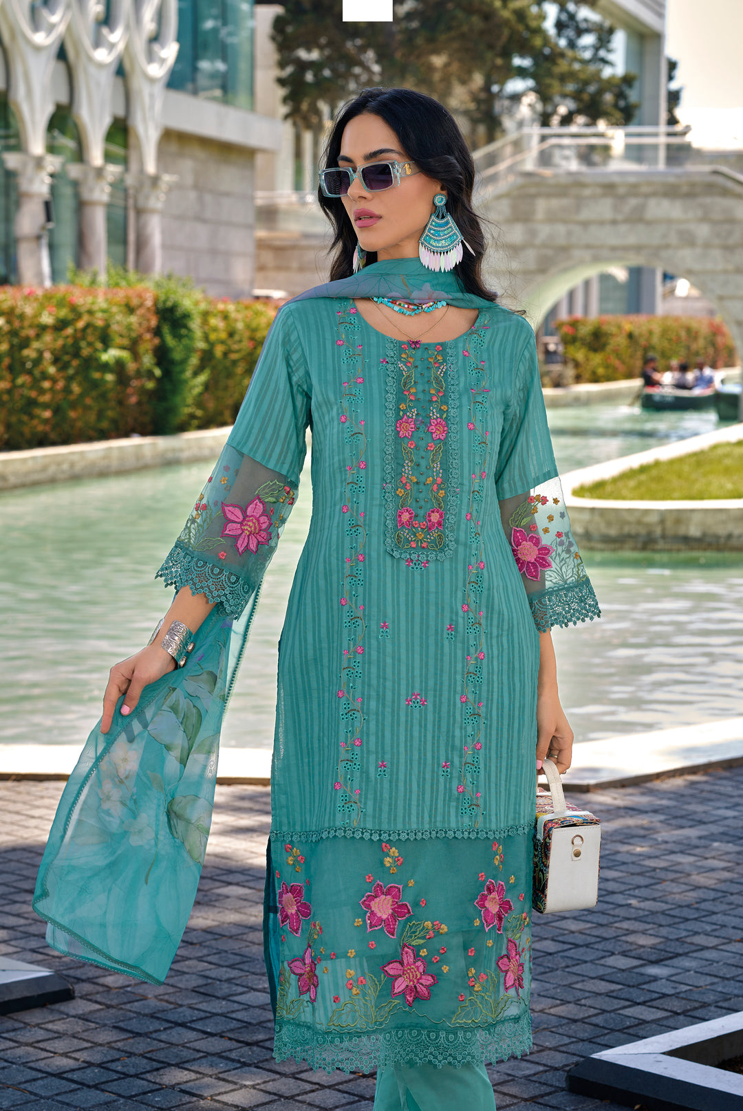 JASHAN TEAL FULL HEAVY EMBROIDERY PAKISTANI SUIT SET