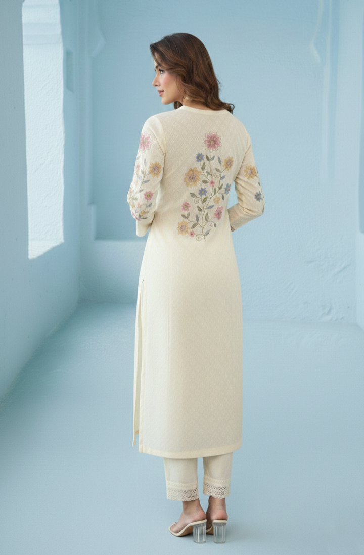 Kirti Mist Cotton Embroidered Suit Set