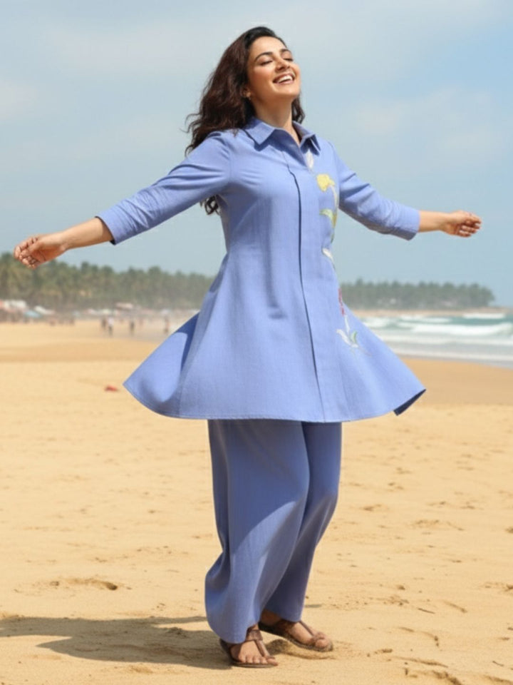 Colba Ocean Cotton Embroidery Co-ord Set