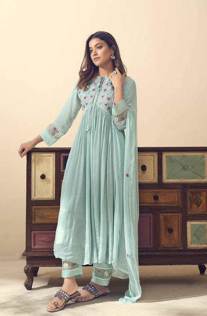 Pavni Powder Blue Embroidery Suit Set