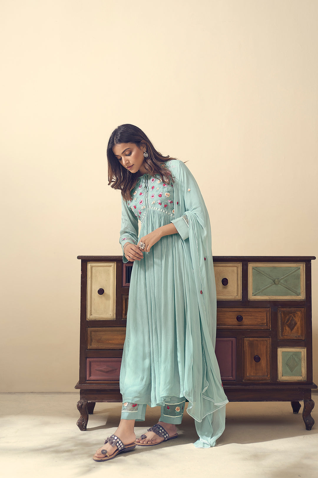 Pavni Powder Blue Embroidery Suit Set