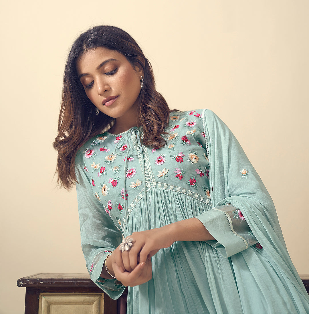 Pavni Powder Blue Embroidery Suit Set