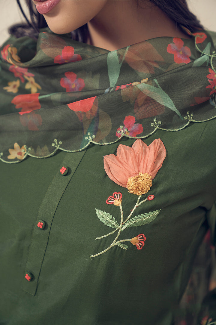 Mangala MossGreen Applique Embroidery Suit Set