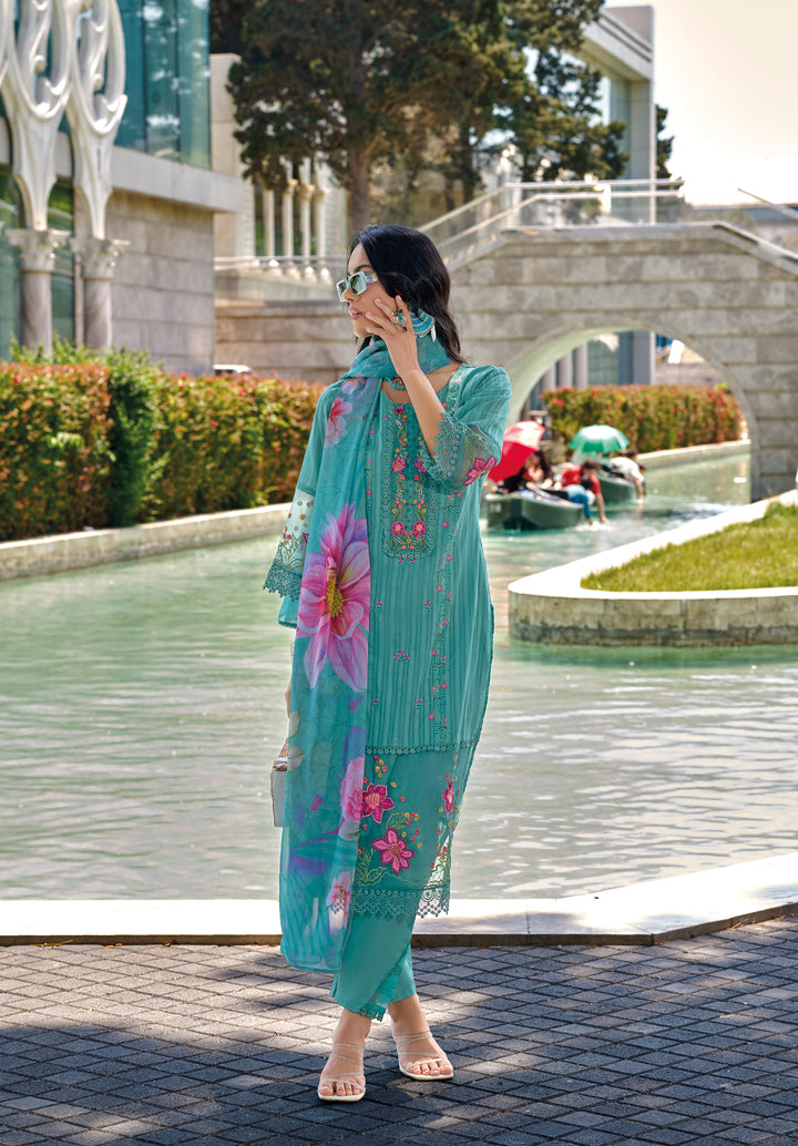 JASHAN TEAL FULL HEAVY EMBROIDERY PAKISTANI SUIT SET