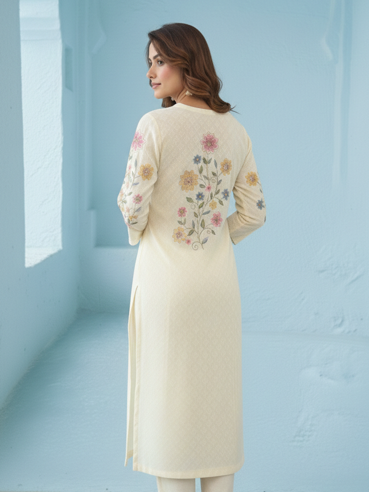 Kirti Mist Cotton Embroidered Suit Set