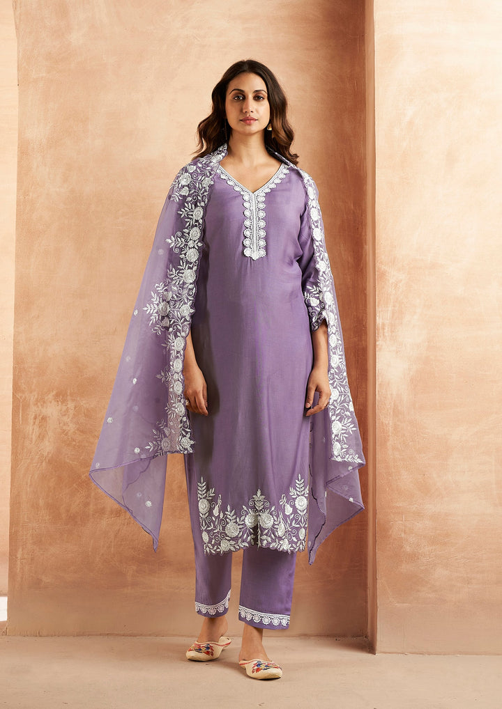 Tara Lavender Embroidered Suit Set