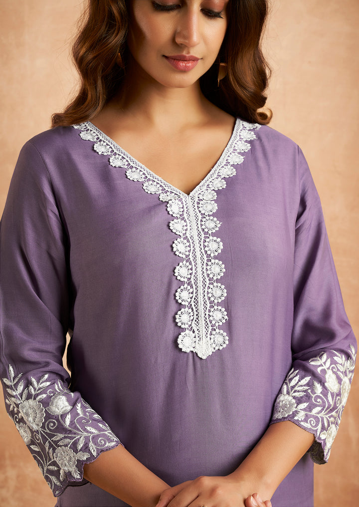 Tara Lavender Embroidered Suit Set